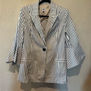 CAbi White and Navy Striped Blazer with Flared Sleeves